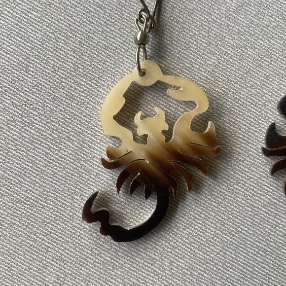 Carved Buffalo Horn Scorpion Earrings - Picture 2 of 6